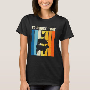 Vintage BBQ Love Chicken Pig Cow I'd Smoke That T-Shirt
