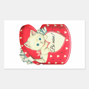 Vintage Be mine cat with hearts Rectangular Stick Sticker