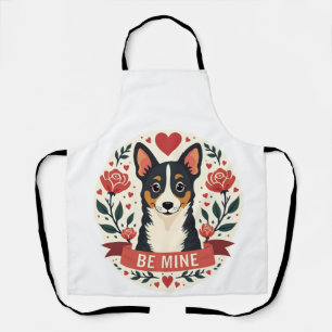 Vintage Be Mine Corgi Valentine Floral Folk Art De Apron