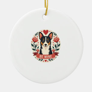 Vintage Be Mine Corgi Valentine Floral Folk Art De Ceramic Ornament
