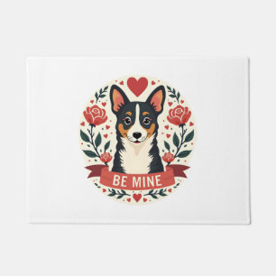 Vintage Be Mine Corgi Valentine Floral Folk Art De Doormat