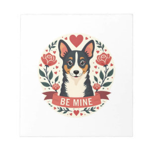 Vintage Be Mine Corgi Valentine Floral Folk Art De Notepad