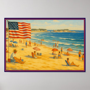Vintage Beach 4th of July Americana Independence  Poster