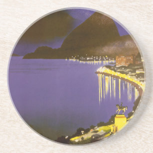 Vintage Beach at Night in Rio De Janeiro, Brazil Coaster