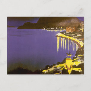 Vintage Beach at Night in Rio De Janeiro, Brazil Postcard