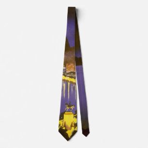 Vintage Beach at Night in Rio De Janeiro, Brazil Tie