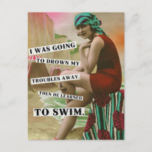 Vintage beach babe photo postcard