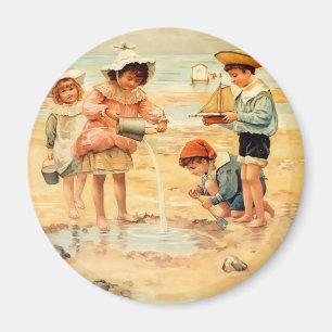 Vintage Beach Boy Girl Children Fine Art Magnet