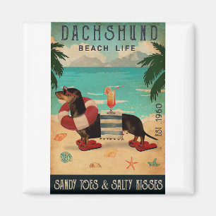 Vintage Beach Cocktail Life Dachshund Magnet