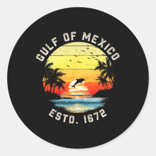 Vintage Beach Est 1672 Retro Sun Mens Womens Gulf  Classic Round Sticker