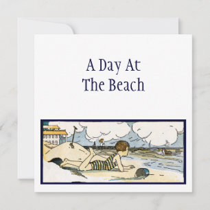Vintage Beach Etching Editable Invitations