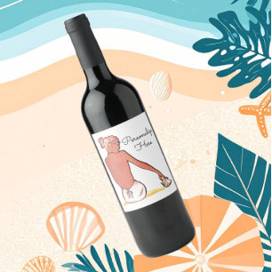 Vintage beach girl with seashell summer elegant wine label