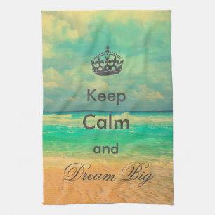 vintage beach “Keep Calm and Dream Big” quote Tea Towel