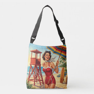 Vintage Beach Lifeguard Girl Pin Up Crossbody Bag