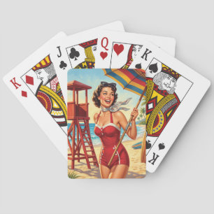 Vintage Beach Lifeguard Girl Pin Up Playing Cards
