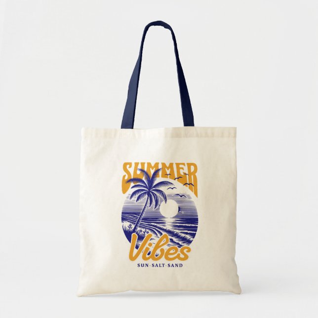 Vintage Beach Palm Tree Sunset Tote Bag (Front)