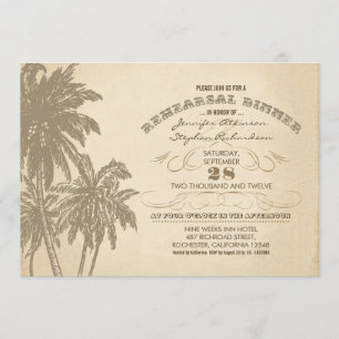 vintage beach palms rehearsal dinner invitations