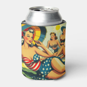 Vintage Beach Pin Up Can Cooler