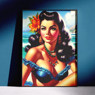 Vintage Beach Pin-up Painting Poster