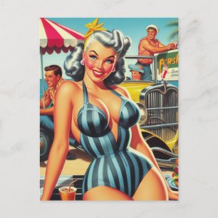 Vintage Beach Pin-up Postcard