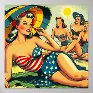 Vintage Beach Pin Up Poster