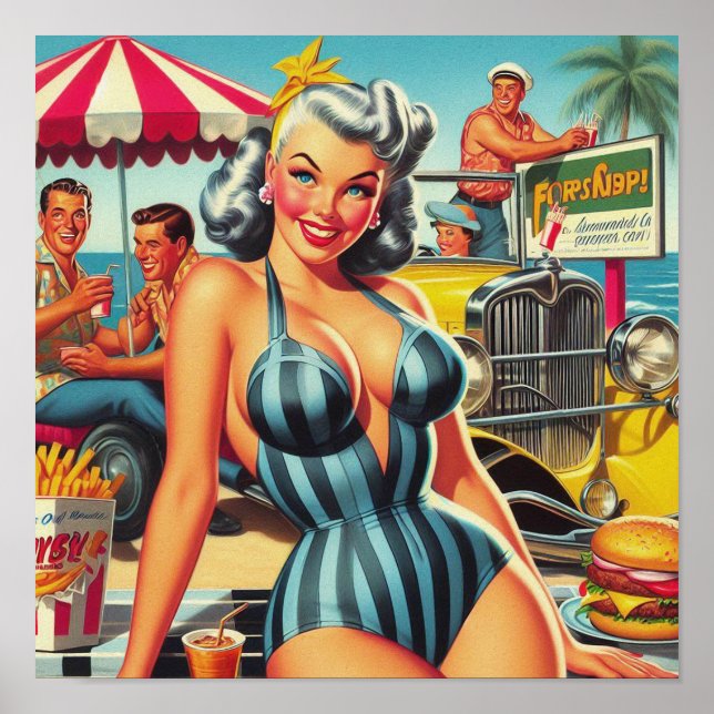 Vintage Beach Pin-up Poster (Front)