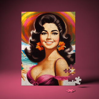 Vintage Beach Pinup Woman Jigsaw Puzzle
