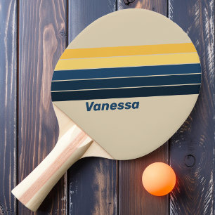Vintage Beach Sand Striped with Name Ping Pong Paddle