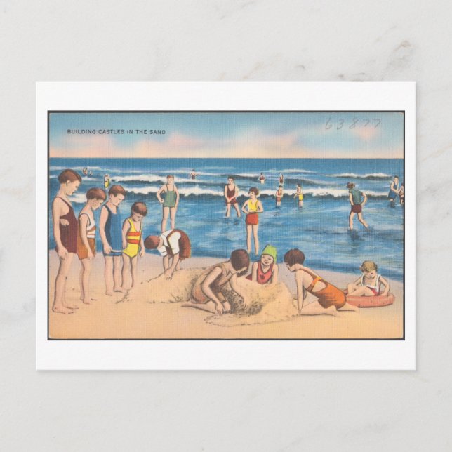 Vintage Beach Sand Waves and Children Postcard (Front)
