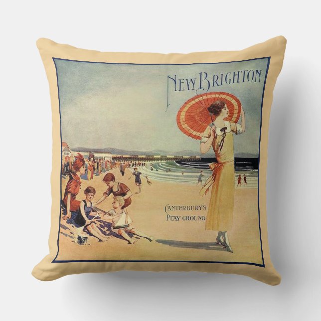Vintage Beach Scene Pillow (Front)