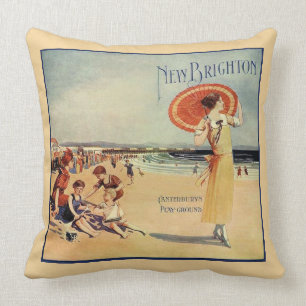 Vintage Beach Scene Pillow