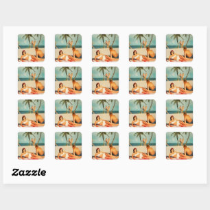 Vintage Beach Scene Square Sticker