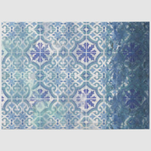 Vintage Beach Sea Shore Blue White Tile Pattern Tissue Paper