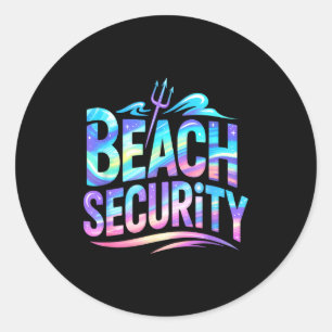 Vintage beach security surf mermaid vacation trip classic round sticker