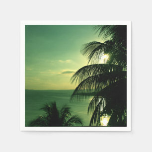 Vintage Beach Sunset Green-Blue Sky Sea Black Palm Napkin