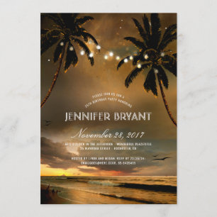 Vintage Beach Sunset Palm Lights Birthday Party Invitation