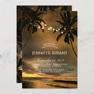Vintage Beach Sunset Palm Lights Bridal Shower Invitation