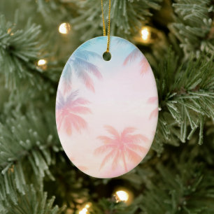 Vintage Beach Sunset Palm Trees Pastel Ceramic Ornament