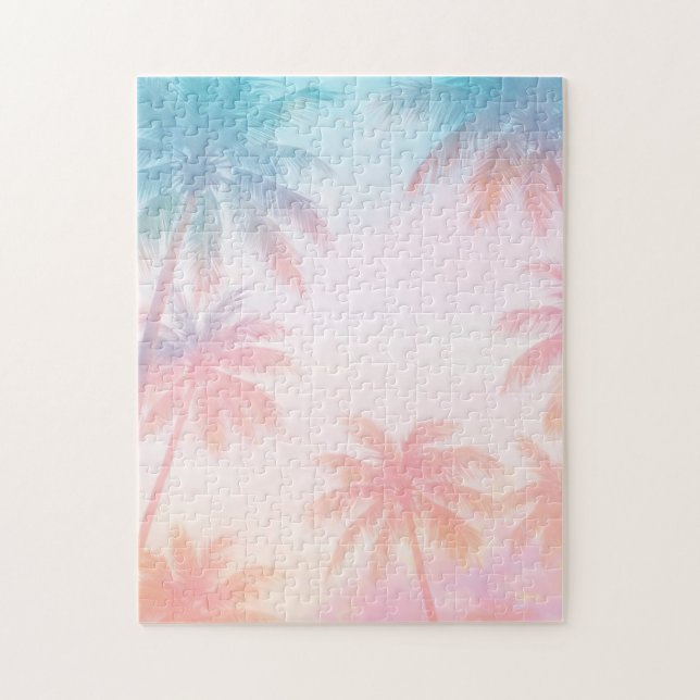 Vintage Beach Sunset Palm Trees Pastel             Jigsaw Puzzle (Vertical)