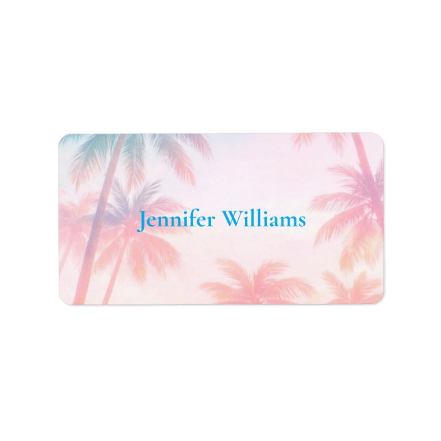 Vintage Beach Sunset Palm Trees Pastel             Label (Front)