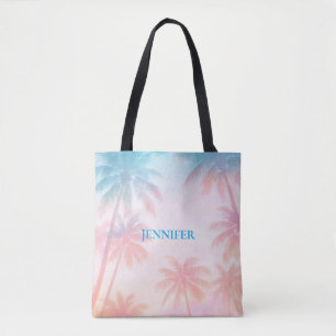 Vintage Beach Sunset Palm Trees Pastel Tote Bag