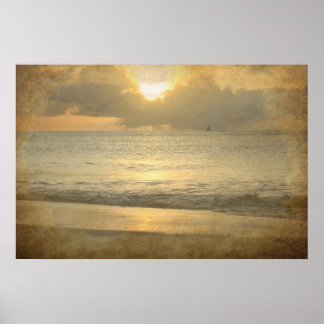 Vintage beach sunset Poster