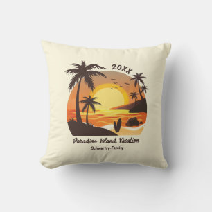 Vintage Beach Sunset Vacation surf orange brown Cushion
