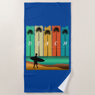VINTAGE BEACH SURFER SURFING PALM TREES TOWEL