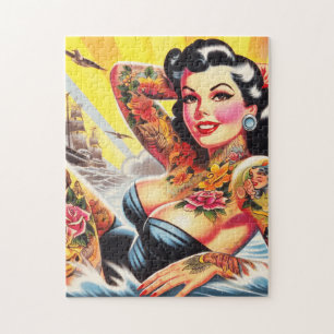 Vintage Beach Tattoo Pinup Jigsaw Puzzle