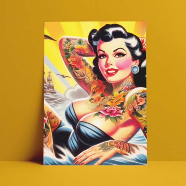 Vintage Beach Tattoo Pinup Postcard (Creator Uploaded)