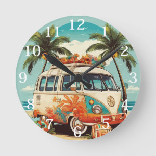 Vintage Beach Van Round Clock