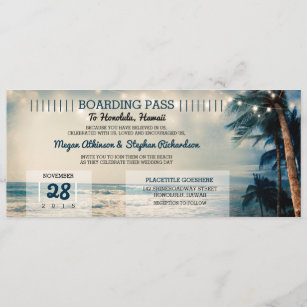 Vintage Beach Wedding Boarding Pass Ticket Wedding Invitation