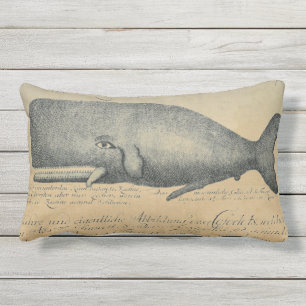 Vintage Beach Whale Outdoor Patio Lumbar Cushion