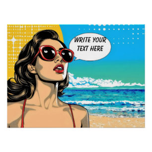 Vintage Beach Woman Customisable Poster